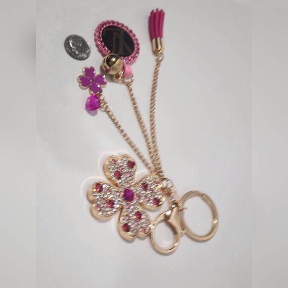 Louis Vuitton Canvas Gold Pink Keychain Rhinestones Flower Charms - Picture 7 of 7